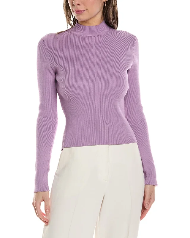 Oscar de la Renta Mock Neck Silk-Blend Sweater