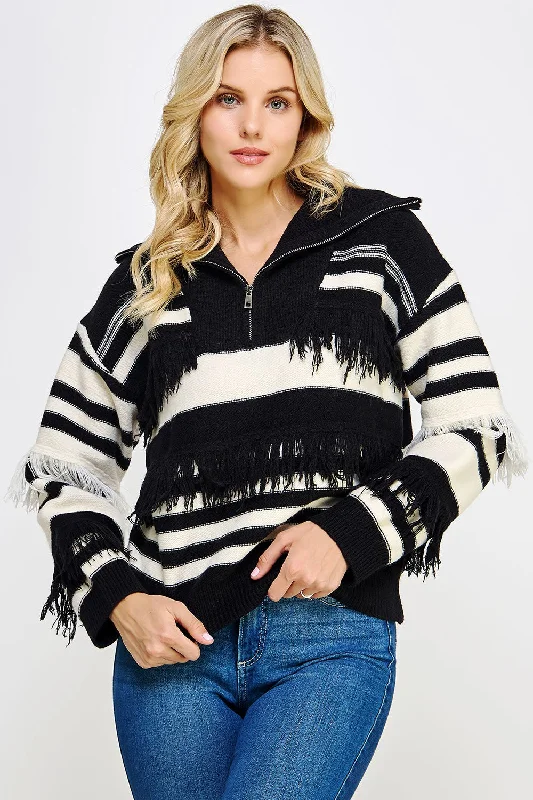 One Wish Fringe Black Sweater