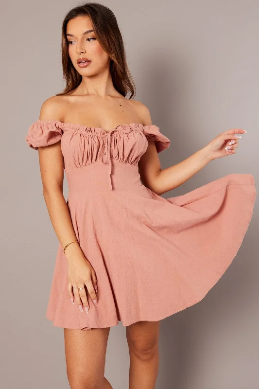 Pink Fit And Flare Dress Mini