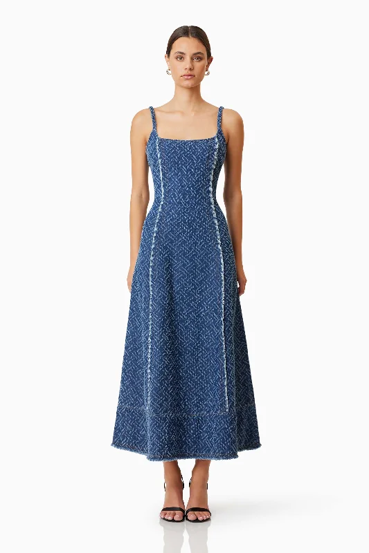 Elliatt Cora Denim Midi Dress - Navy