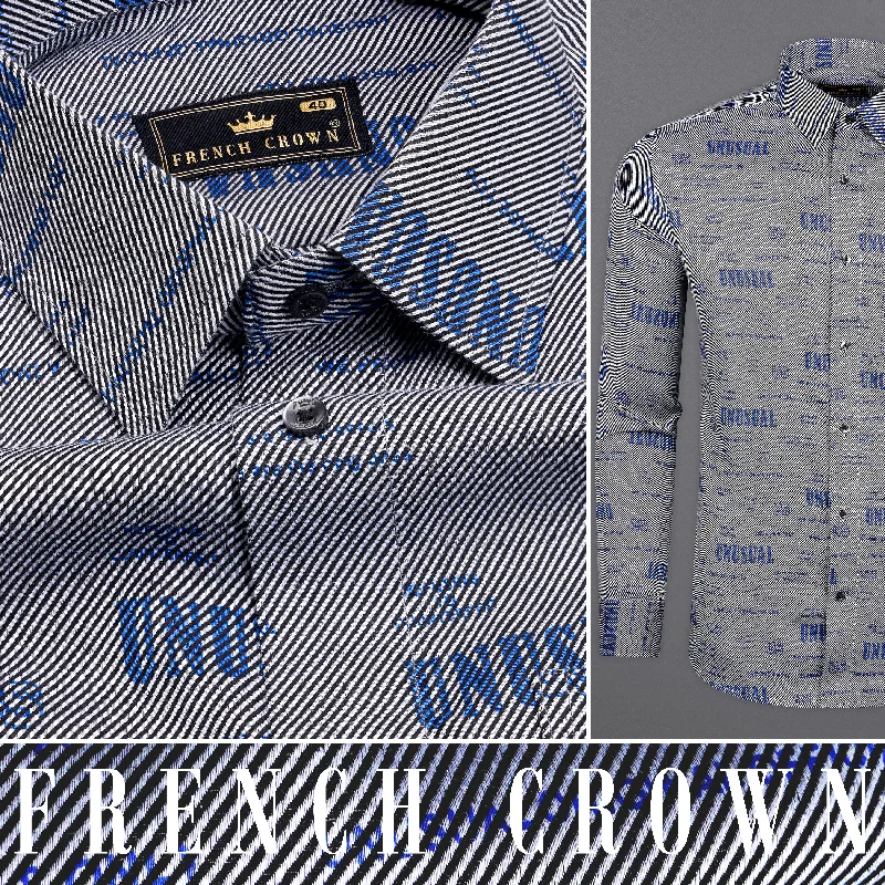 Aluminium Gray and Cerulean Blue Quirky Textured Twill Premium Cotton Shirt