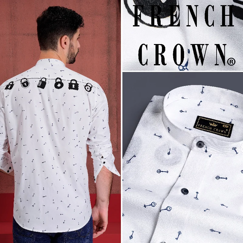 Bright White Keys Printed with Locks Hand Painted Royal Oxford Designer Shirt