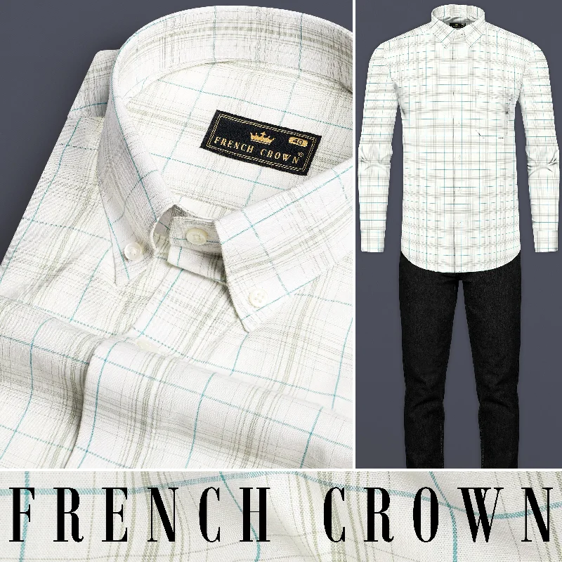 Bright White with Porcelain Brown Checkered Premium Cotton Shirt