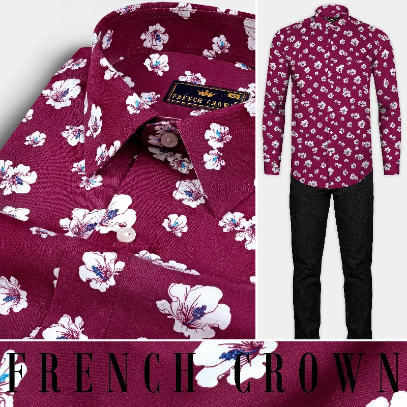 Camelot Red Floral Printed Twill Premium Cotton Shirt