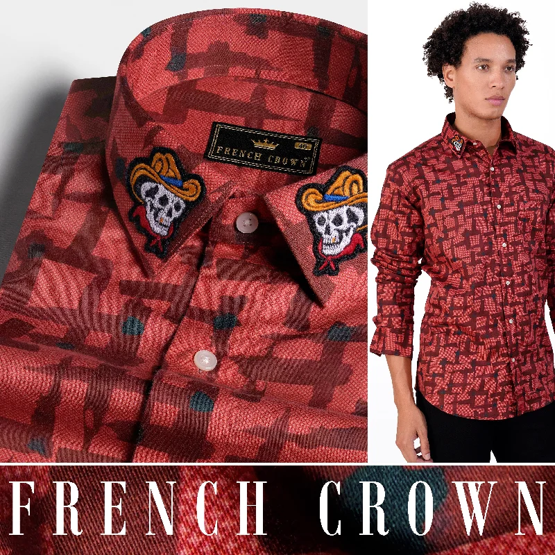 Cardinal Red Printed With Funky Patch Work Super Soft Premium Cotton Shirt