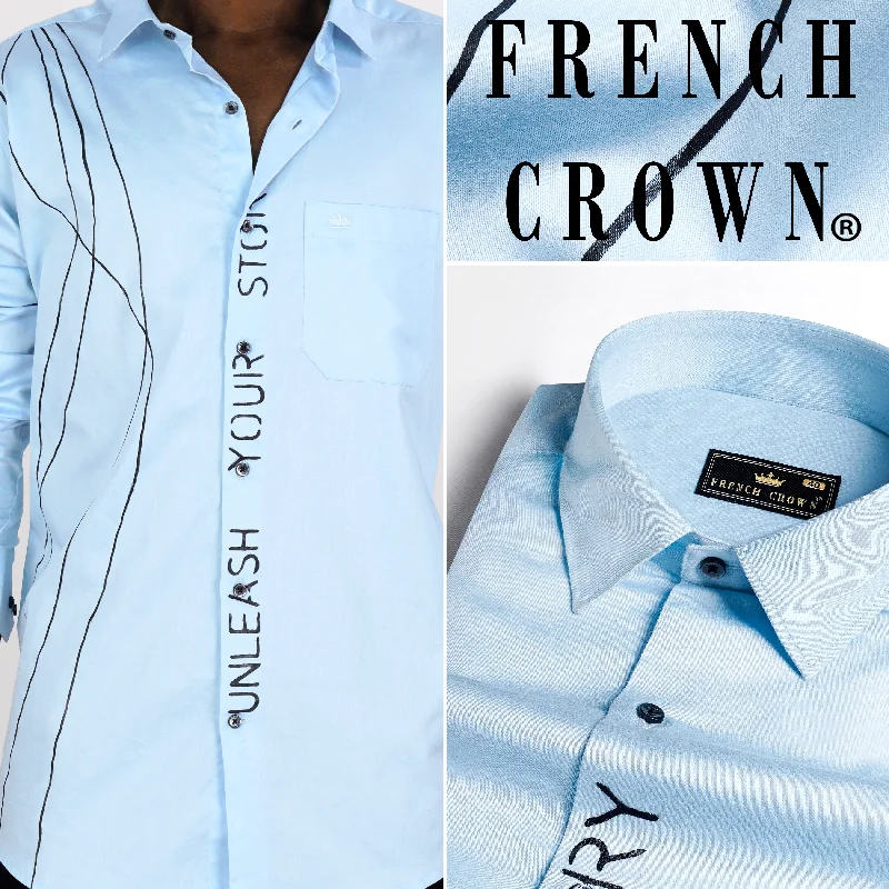 Cerulean Blue with Funky Black Hand Painted Super Soft Premium Cotton Designer shirt