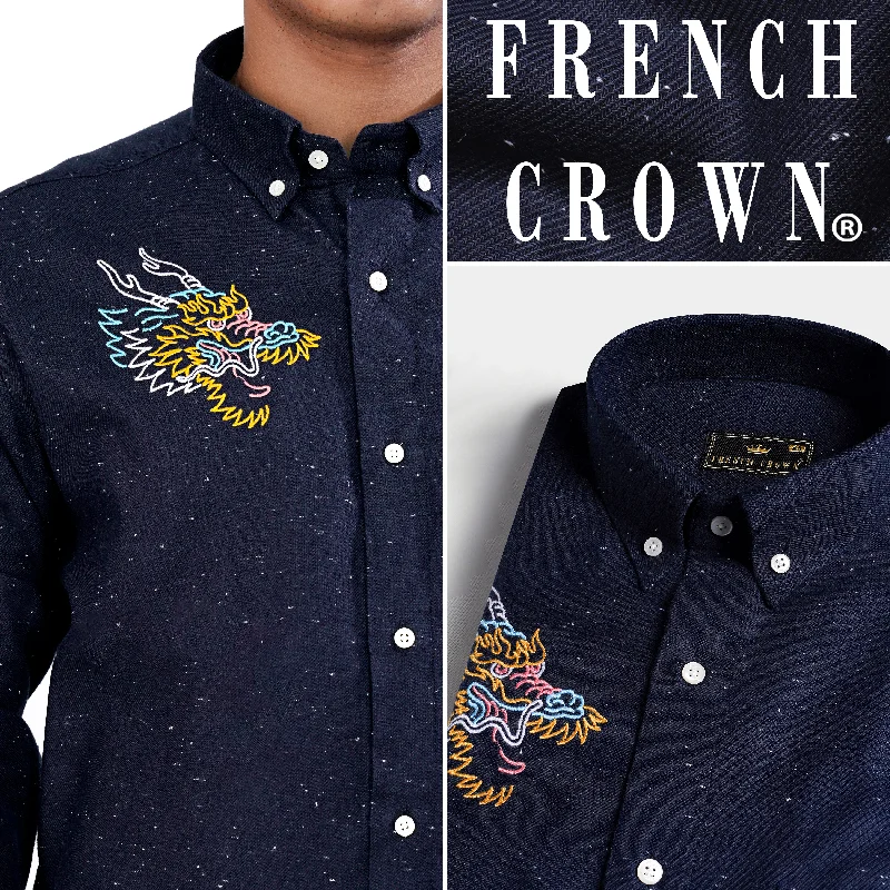 Cinder Blue Embroidered Twill Premium Cotton Designer Shirt