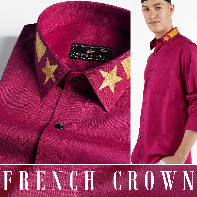 Claret Red Hand Painted Premium Cotton Designer Shirt