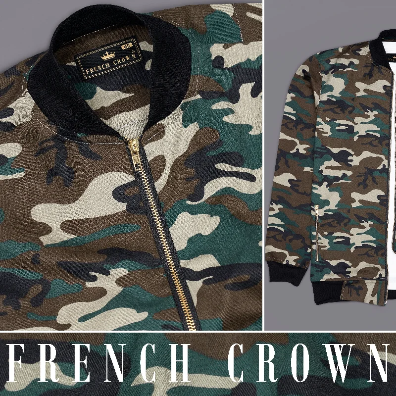 Clay Ash Beige with Dianne Green Camouflage Royal Oxford Bomber Jacket