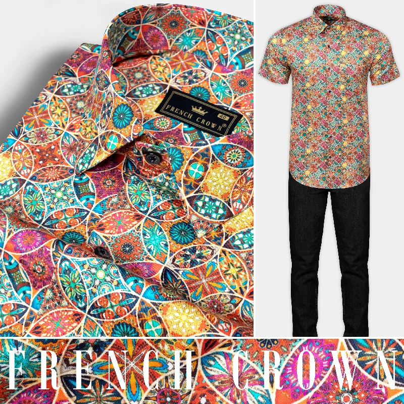 Coral Orange Multicolor Circles Printed Super Soft Premium Cotton Shirt