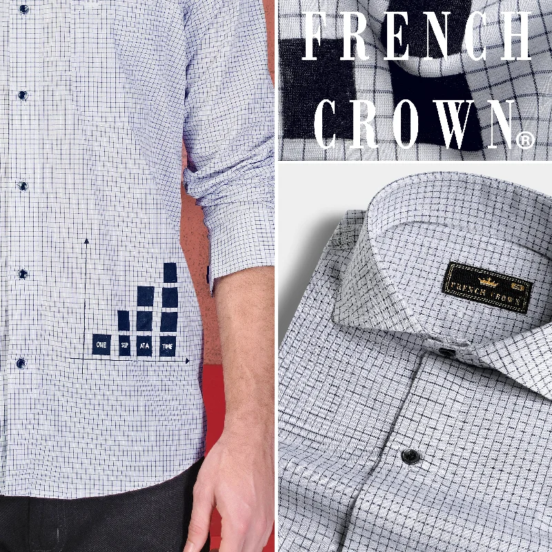 Gainsboro Gray and Black Gingham Checkered with Graph Hand Painted Premium Cotton Designer Shirt