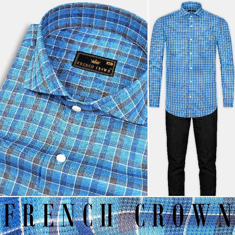 Malibu and St Tropaz Blue Plaid Dobby Textured Premium Giza Cotton Shirt