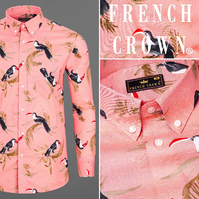 Melon Peach Toco Toucan Printed Premium Cotton Shirt