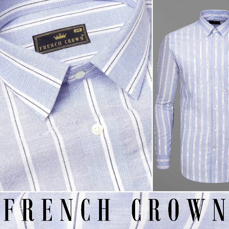 Mercury Blue with White Vertical Striped Twill Premium Cotton Shirt