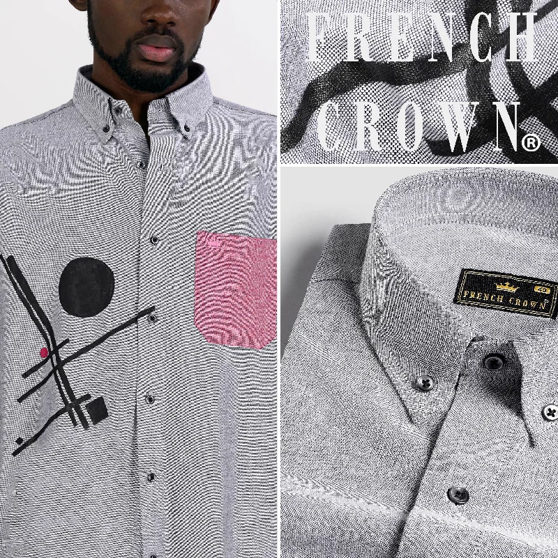 Mischka Gray and Black Hand Painted Royal Oxford Designer Shirt