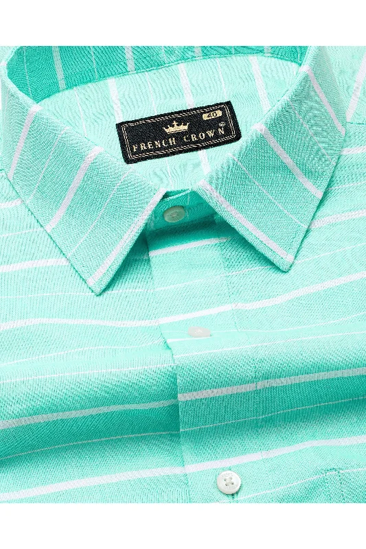 Morning Aqua Blue with White Striped Royal Oxford Shirt