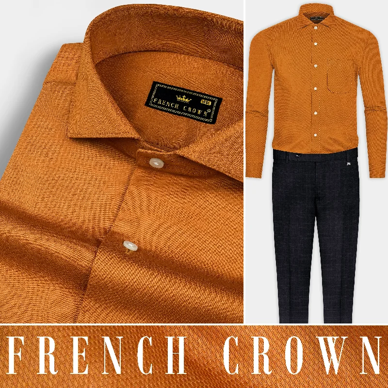 Ochre Orange Dobby Textured Premium Cotton Shirt