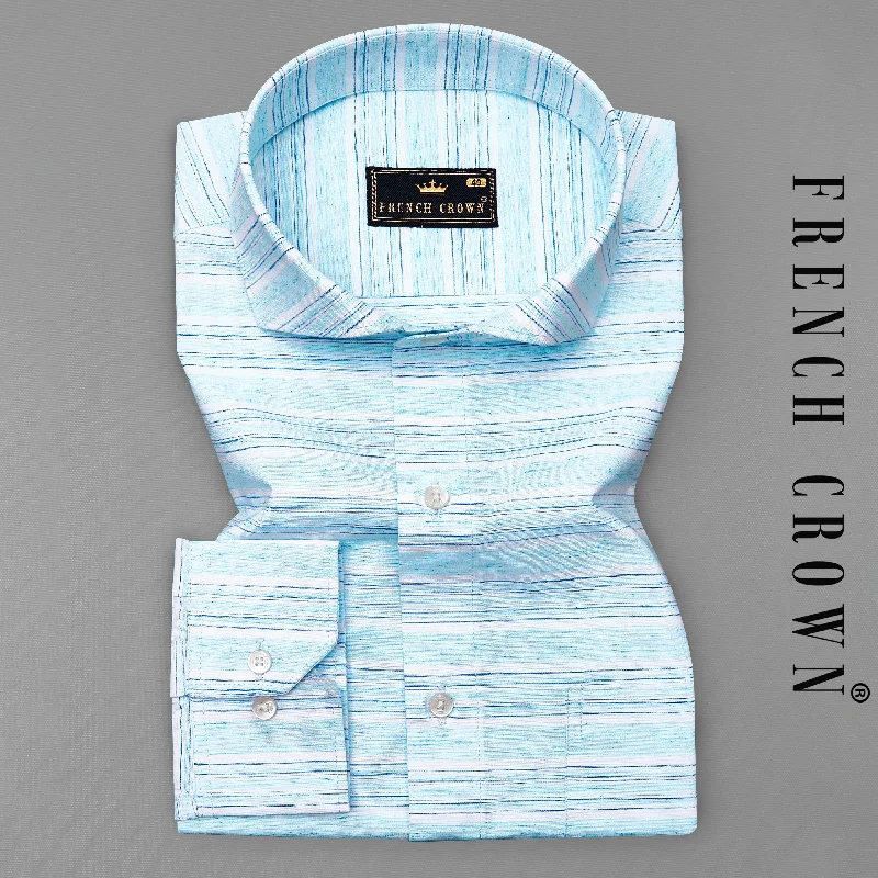 Pale Aqua Blue Striped Premium Cotton Shirt