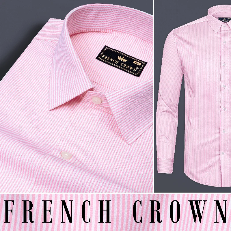 Pastel Pink and Bright White Striped Premium Cotton Shirt