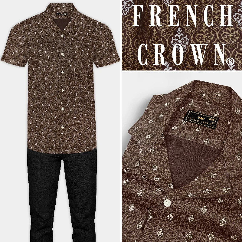 Taupe Brown Printed Giza Cotton Shirt