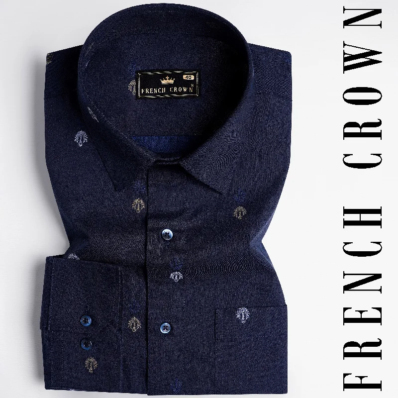 Thunder Blue Jacquard Textured Premium Giza Cotton Shirt