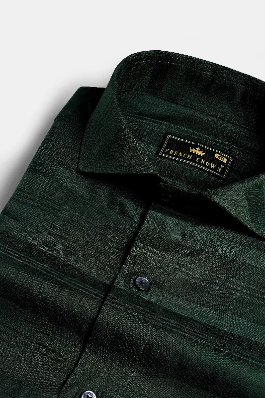 Timber Green Striped Dobby Textured Premium Giza Cotton Shirt