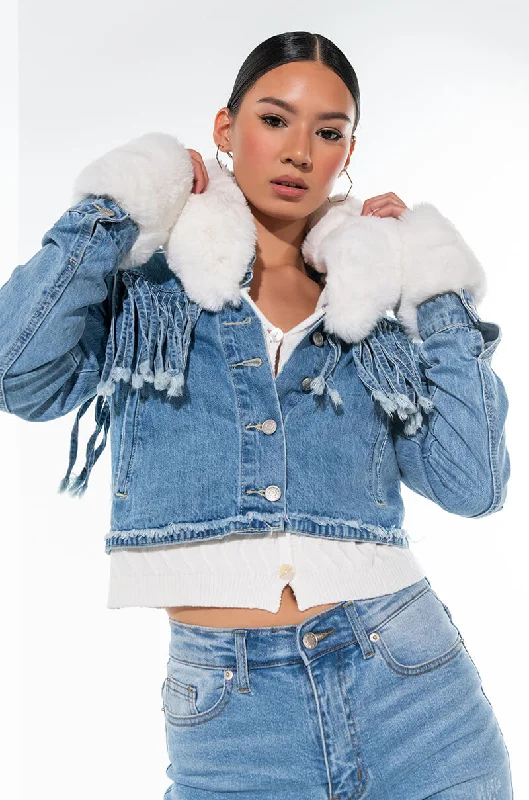 A LITTLE BIT COUNTRY DENIM FRINGE JACKET