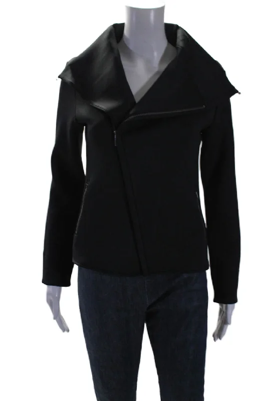 Aday Womens Two Pocket High Neck Zip Up Up In The Air Jacket Black