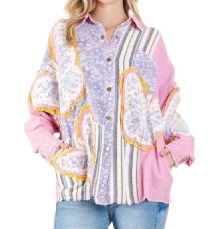 Butterfly Patch Jacket In Pink/purple