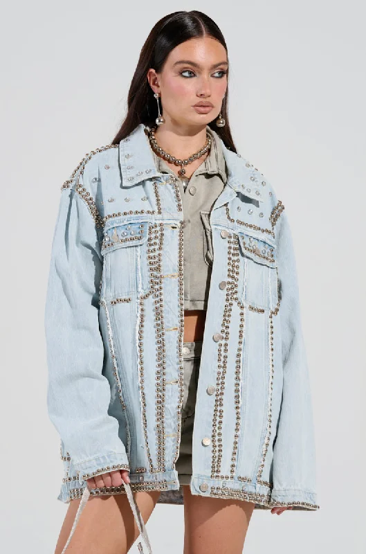 GAME TIME EMBELLISHED LONGLINE DENIM JACKET