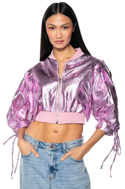 MON AMI METALLIC SHORT SLEEVE BOMBER