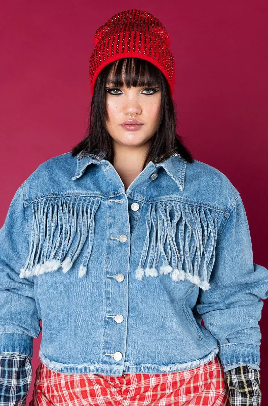 PLUS A LITTLE BIT COUNTRY DENIM FRINGE JACKET