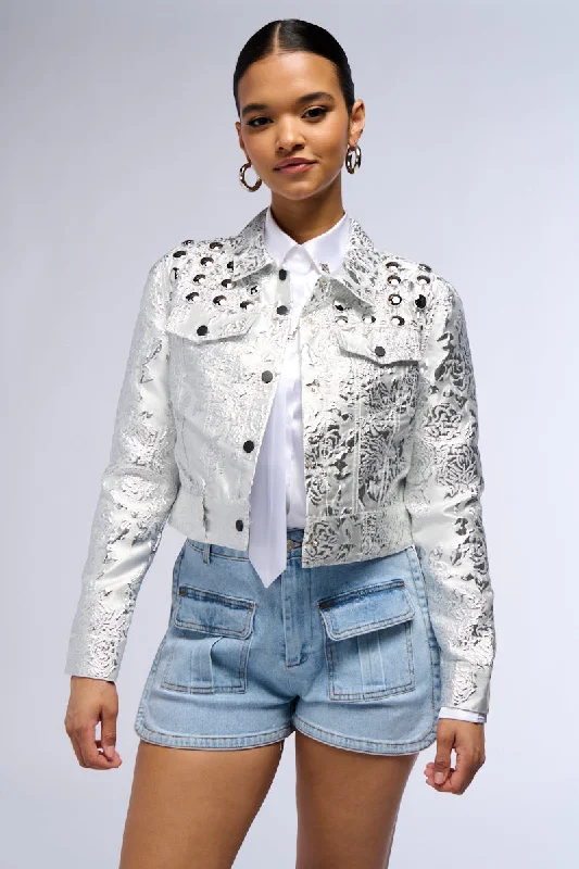 RUE BROCADE PRINTED SILVER BOMBER