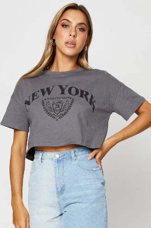 Grey Graphic T Shirt Short Sleeve