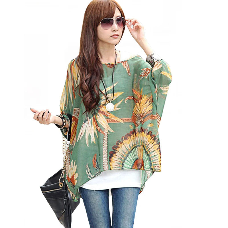 Women's Chiffon Blouse Fashion Designer 4-6XL Printed T-Shirts (Plus Size)