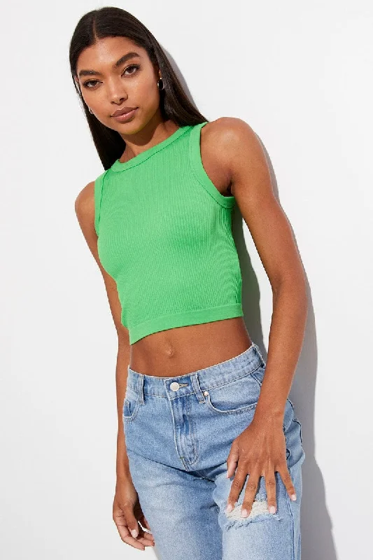 Green Seamless Rib Tank Top